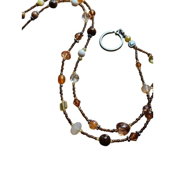 Artisan Beaded Keychain Necklace Acrylic Cat's Eye Magnetic Clasp Boho 33 inches - Picture 2 of 4